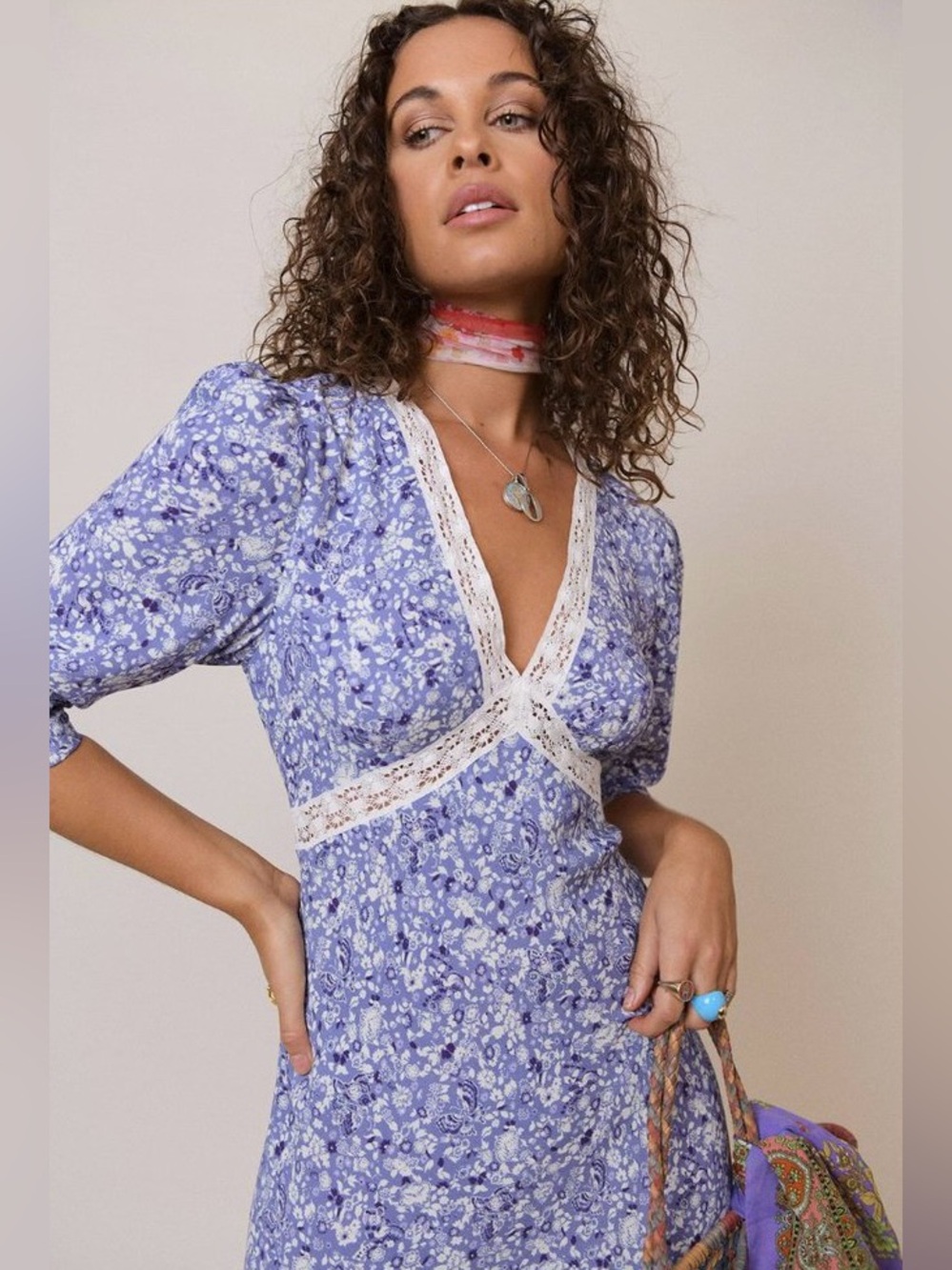 RIXO Gemma Midi Dress Lilac Meadow Ditsy Floral Size 6
